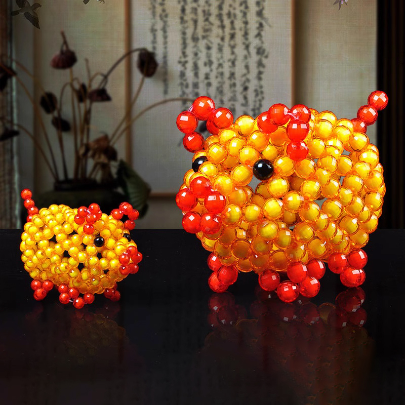 diy小猪材料包编织摆件水晶散珠