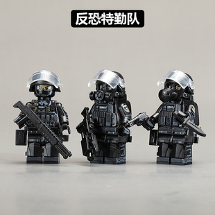 中国积木军事第三方人仔拼装特种兵警察反恐突击队益智拼装男孩子