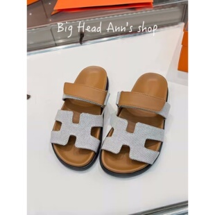 真皮魔术贴一字拖女夏外穿平跟防滑凉拖鞋 休闲增高 2026年春季 BHA