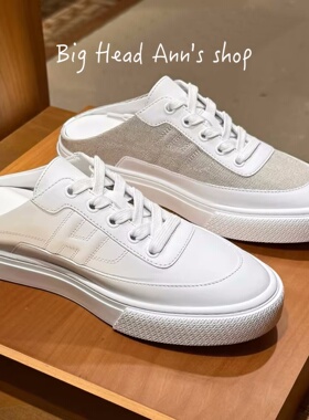 Big Head Ann's shop/厚底穆勒鞋女白色圆头系带百搭舒适懒人鞋