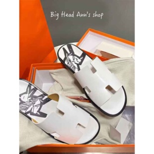 休闲简约露趾 男外穿一字拖白色舒适百搭沙滩凉拖鞋 BHA 真皮H拖鞋