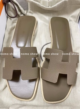 Big Head AnnH型装饰一字拖女外穿平底防滑全包头牛皮凉拖鞋休闲