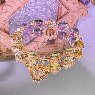 一夜暴富巴西黄水晶手链招财转运紫水晶手串桃花上岸高级感白水晶