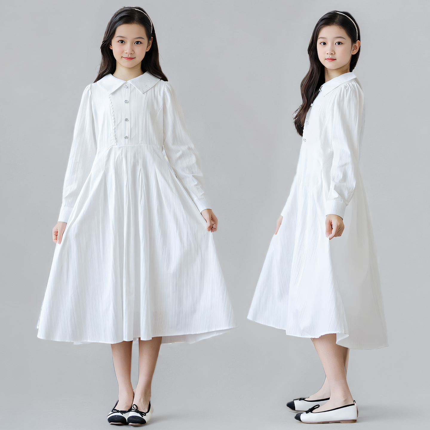 女童长袖白色连衣裙2025秋季新款韩版洋气大童学生纯棉宽松公主裙