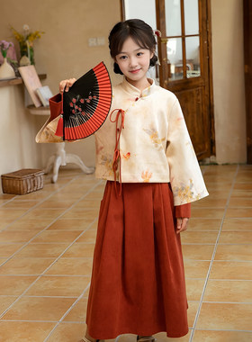 女童汉服套装2025新款儿童中国风唐装女孩古风拜年服马面裙两件套