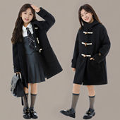 男女童牛角扣毛呢大衣秋冬新款 中大童洋气加厚夹棉学院风呢子外套