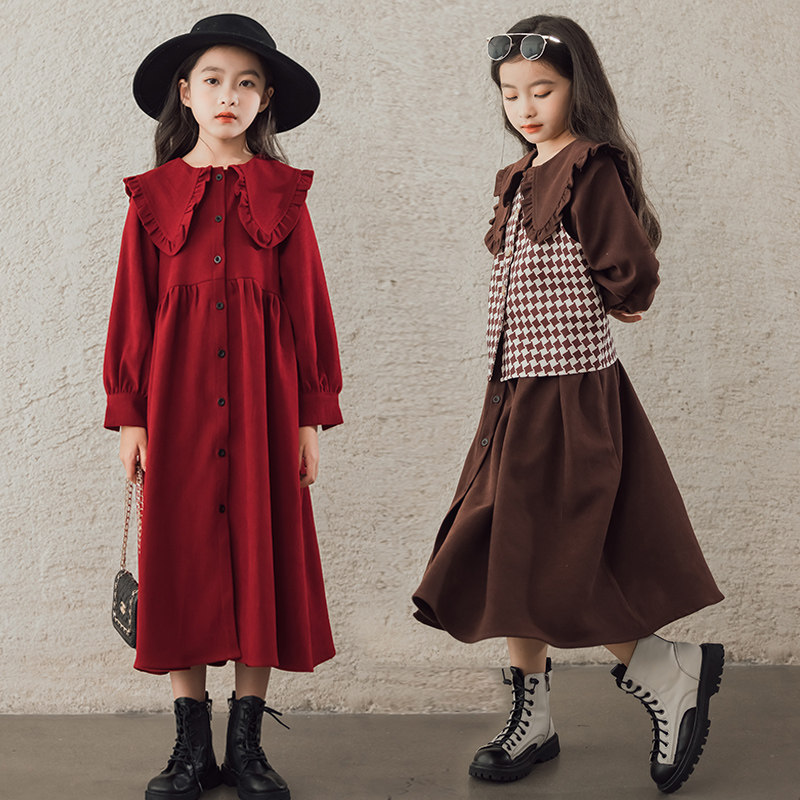 女童连衣裙2024新款儿童秋冬长款裙子韩版中大童红色大翻领公主裙,童装/婴儿装/亲子装,连衣裙,淘宝优惠券,粉丝福利购,淘宝优惠卷