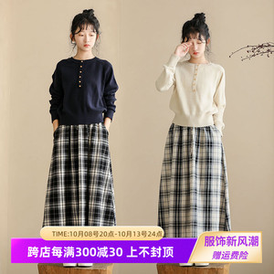 女童半身裙秋季新款洋气长裙儿童a字裙女孩英伦风复古磨毛格子裙