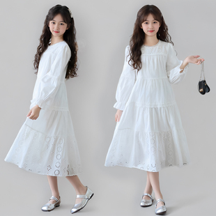 2026春装 女童纯棉宽松连衣裙森系仙女长裙儿童白色镂空公主裙 韩版