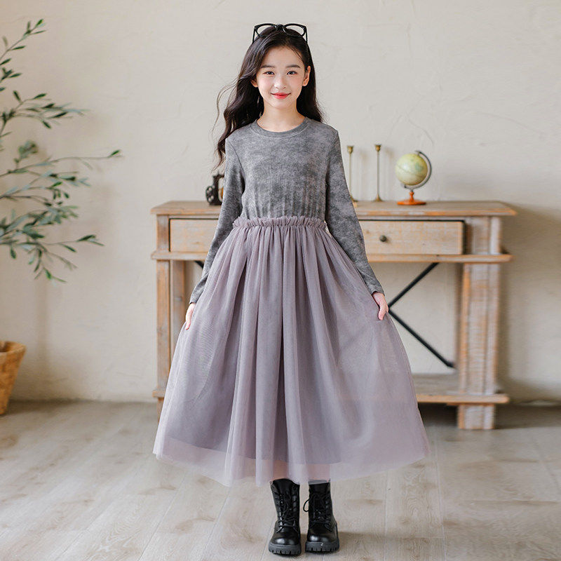 女童连衣裙春秋2025新款洋气长袖网纱公主裙中大童女孩文艺长裙子