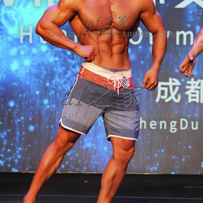 男健体比赛沙滩裤齐膝 运动中裤宽松五分裤 夏季红色冲浪短裤速干