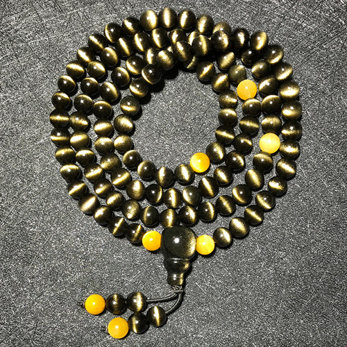 天然金曜石108颗佛珠手链