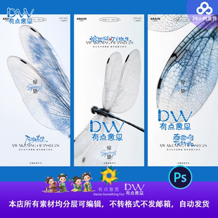 简约高级感惊蛰节气蜻蜓翅膀摄影系列海报艺术设计创意分层素材ps