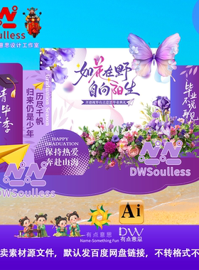 紫色蝴蝶花卉毕业典礼背景设计素材AI矢量源文件毕业快乐美陈舞台