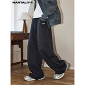 NARTALIY刺绣logo分割卫裤 运动长裤 男美式 复古春秋潮牌宽松直筒裤