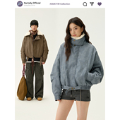 NARTALIY星芒代码 美式 可拆卸毛领pu皮衣棉服冬棉衣复古夹克短外套