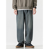 原创春秋做旧复直筒古牛仔裤 水洗牛仔长裤 男潮牌ins裤 子2025新款