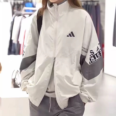 阿迪达斯春季防风拼色立领夹克