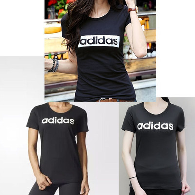 阿迪达斯短袖女黑色显瘦透气短袖