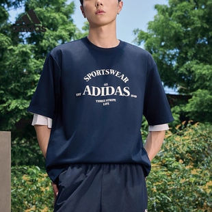阿迪达斯短袖男女25新款印花宽松百搭运动休闲短T恤JD0439 JD0441