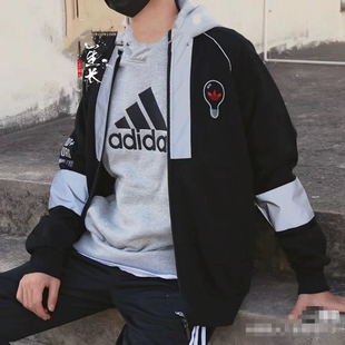 针织运动休闲飞行员茄克FT5855 阿迪达斯三叶草男子3M反光外套修身