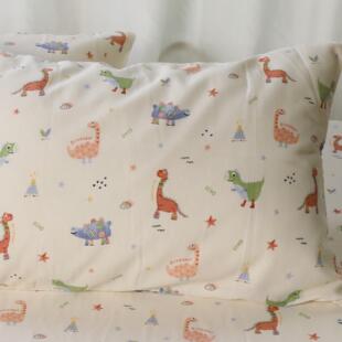恐龙来了双层纱布儿童枕套30x50纯棉一对装 单个枕头套全棉40x60
