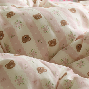 粉色小熊卡通儿童纯棉床单a类母婴级双层纱布夏天季单件全棉被单