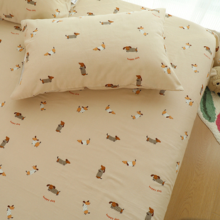 腊肠小狗卡通母婴级双层纱儿童男孩夏天纯棉床单单件100全棉床笠