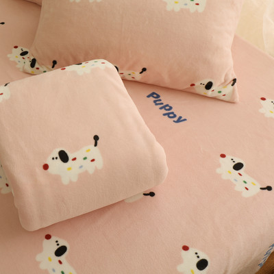 可爱粉色小狗狗珊瑚绒学生床单
