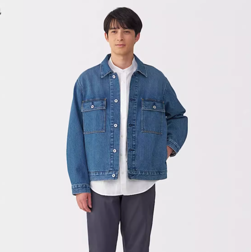 无印良品MUJI 男式木棉混牛仔夹克男士外套男装上衣潮流丹宁