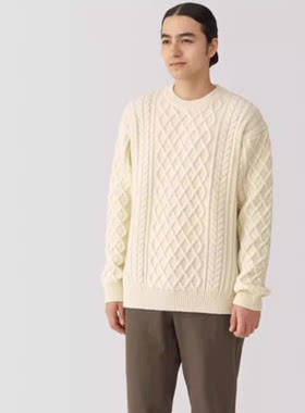 无印良品 MUJI 男式安第斯羊毛缆绳花纹圆领毛衣男冬季男款针织衫