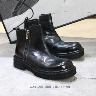 优100马皮复古水洗手工高帮休闲男鞋增高厚底大头拉链切尔西短靴