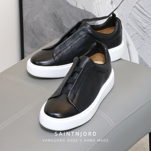 套脚简约休闲男鞋厚底板鞋小黑鞋