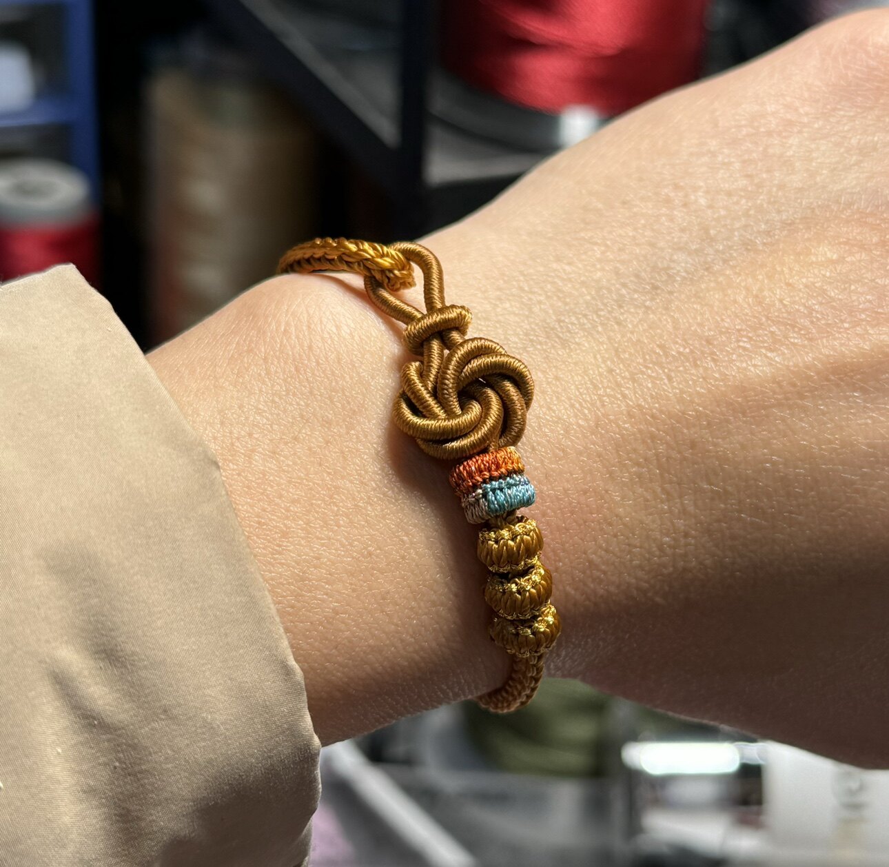 霁红可加黄金通孔珠曼陀罗结结半成品手绳diy编绳手链半成品