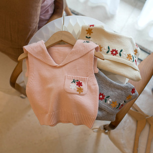 26春装新款女童绣花针织马甲小童宝宝毛衣背心洋气学院风翻领坎肩