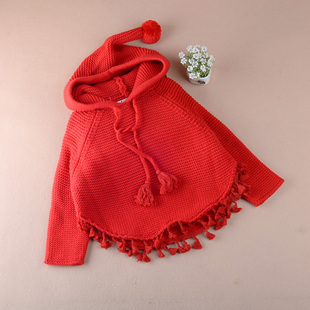 2021秋冬款女童毛衣女宝宝带帽蝙蝠衫外套外出披风儿童装披肩斗篷