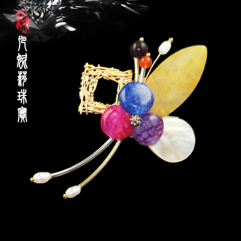 韩国进口天然原石蝴蝶大衣胸针