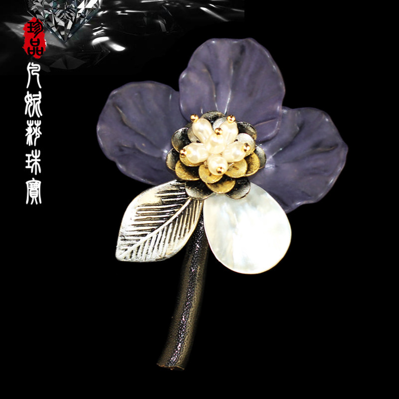 韩国进口原创手工贝壳花朵胸针