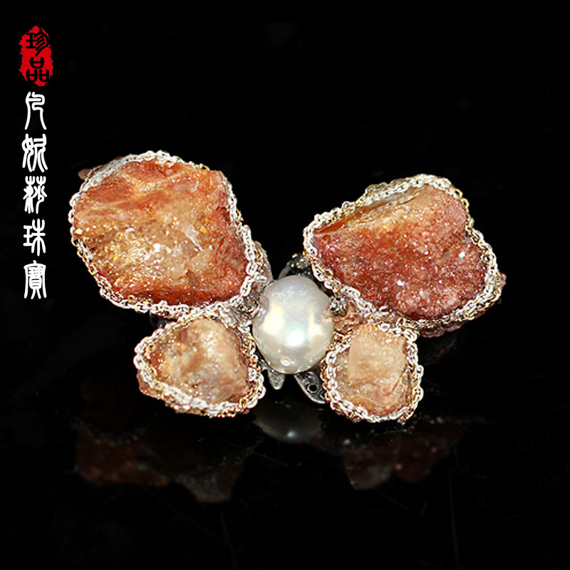 韩国进口复古天然原矿石蝴蝶胸针