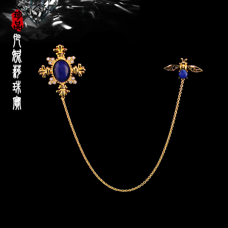 轻奢优雅古风天然青金石蜜蜂领针