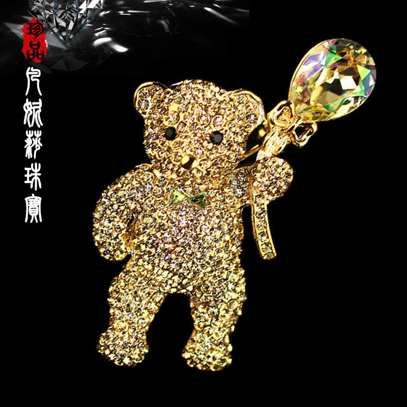 凡妮莎可爱熊猫胸针俏皮优雅奥地利水晶大衣胸花别针项链两用 I14