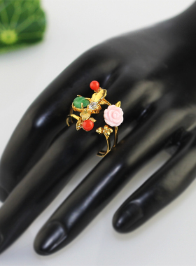 凡妮莎女红S瑚珠时尚925银戒指