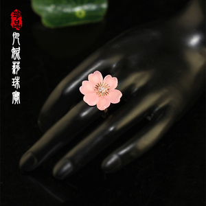 韩国进口天然玫瑰石六月花戒指