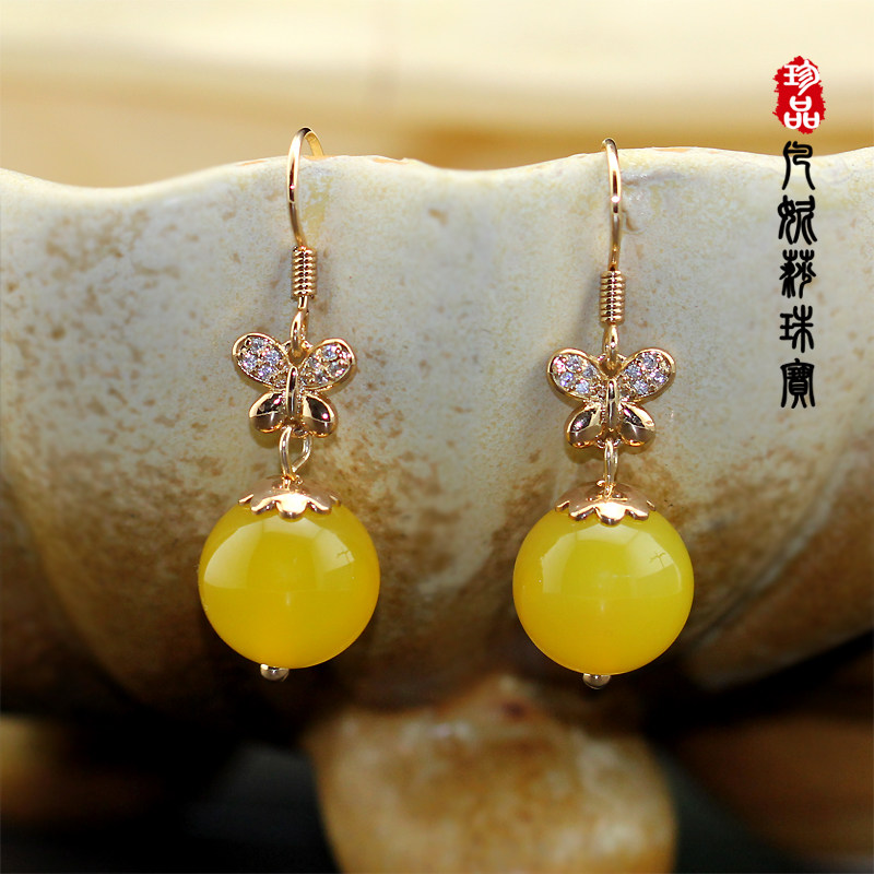 凡妮莎古风优雅意大利设计师款时尚唯美玉髓蝴蝶注金耳环耳坠 C03