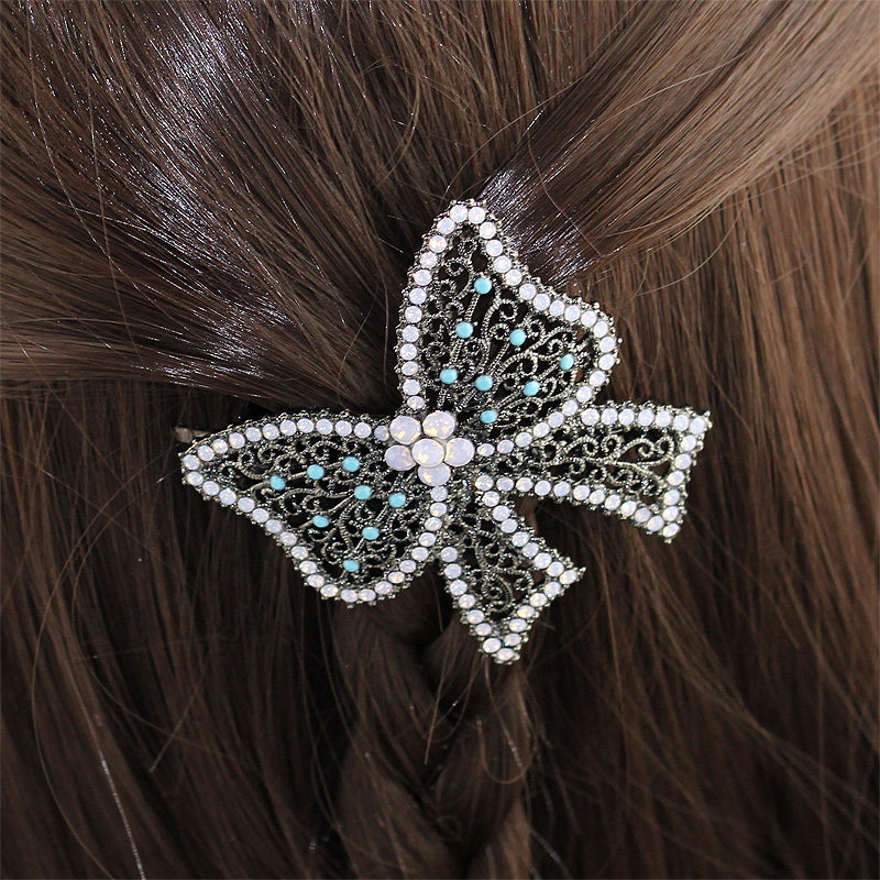 韩国进口beaumira品牌 复古水晶满钻蝴蝶发夹防滑边夹刘海夹 be09