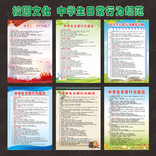 热卖新版中学生日常行为规范宣传挂图海报 班级文化教室布置墙贴