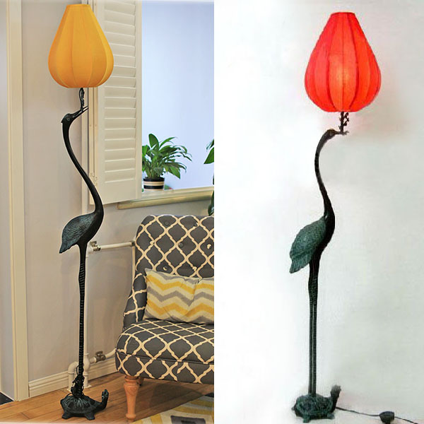 家居装饰灯具*中式灯饰*铜制龟鹤延年落地灯*龟鹤灯*多色灯罩
