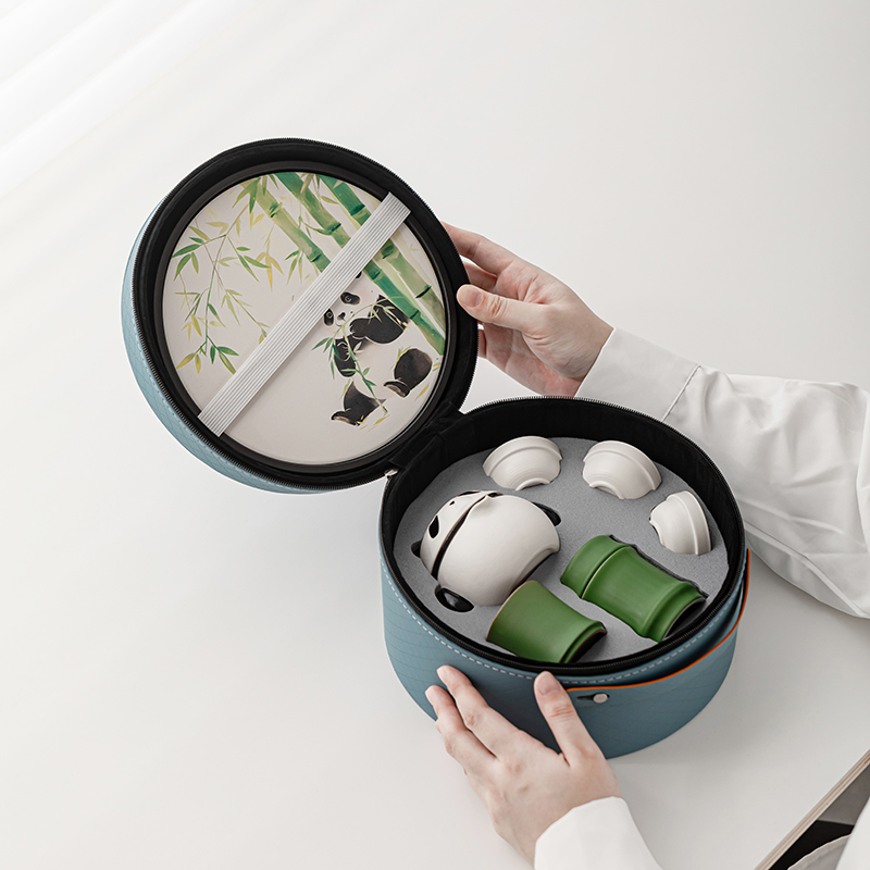 熊猫旅行功夫茶具套装便携式陶瓷快客杯一壶三六杯户外泡茶壶茶杯