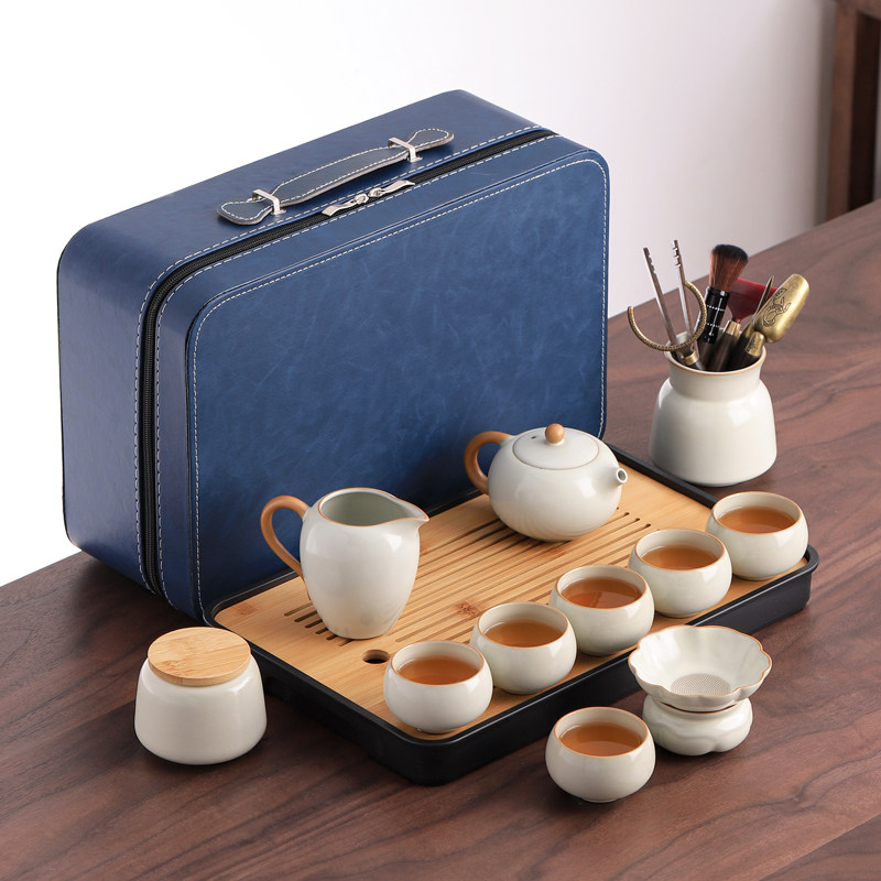汝窑旅行茶具套装家用户外一壶六杯功夫泡茶壶盖碗茶杯便携式茶盘,餐饮具,功夫茶具,淘宝优惠券,粉丝福利购,淘宝优惠卷