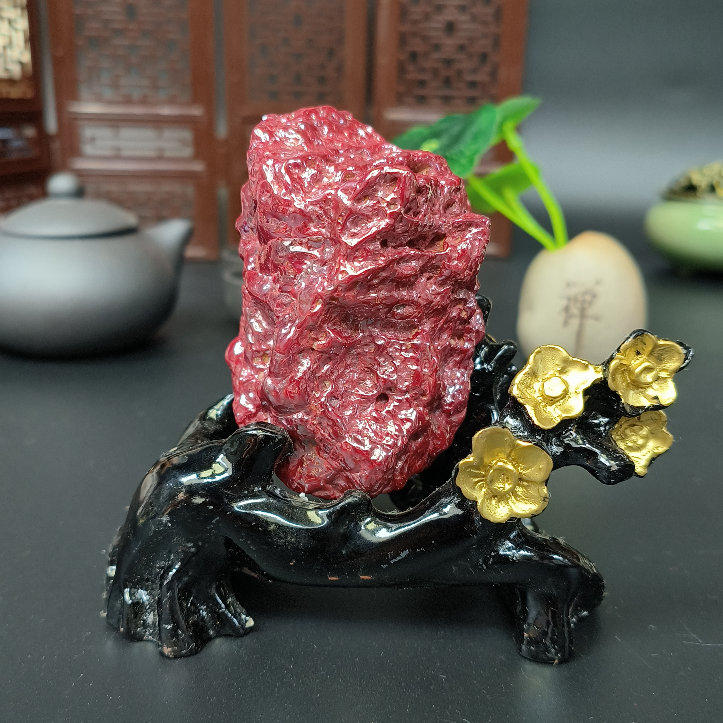 天然朱砂原矿原石无根砂家居摆件收藏